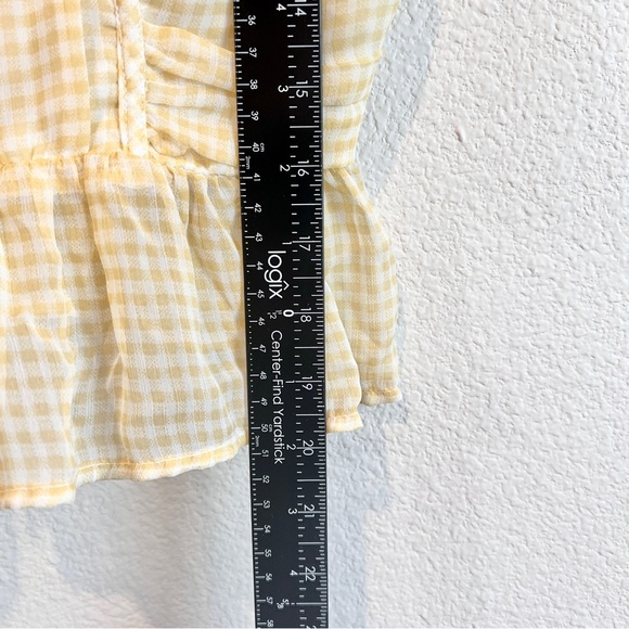 American Eagle Yellow Gingham Tie Strap Smocked Ruffle Peplum Tank Top L - Picture 7 of 10
